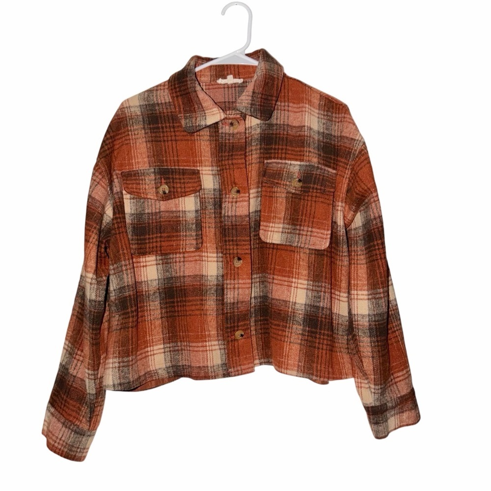 Easel Rust Plaid Button-Up Shacket Size Medium
